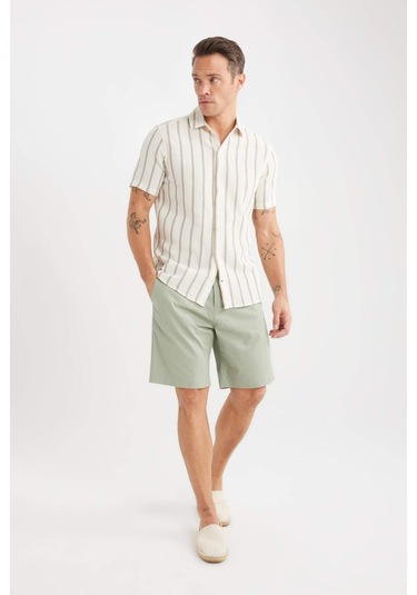 Defacto %100 Pamuk Regular Fit Gabardin Bermuda Şort C7684ax25spgn931 Yeşil