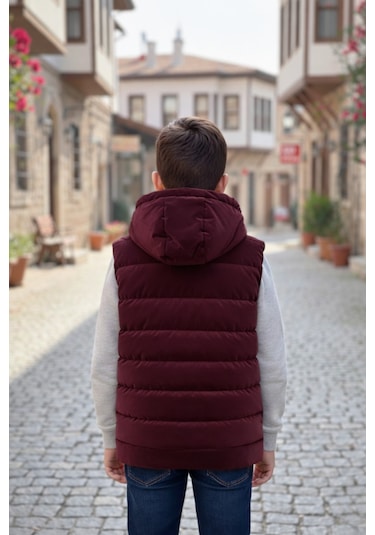 Pina Kids Erkek Çocuk Kapüşonlu Şişme Yelek Bordo
