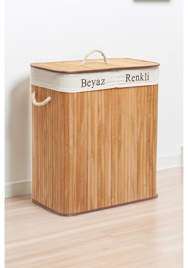 Soley Foldi Bamboo Çift Hazneli Örme Çamaşır Sepeti Beyaz
