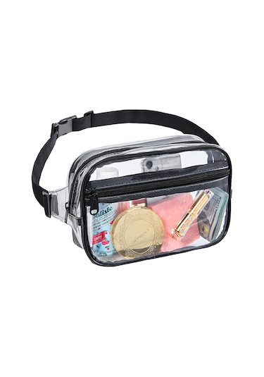 Fosenze Stadyum Onaylı Şeffaf Bel Çantası - Spor, Konser Ve Günlük Kullanım İçin Pratik Ve Su Geçirmez Siyah