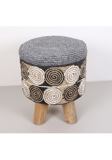 Rafya Puf & Stools-doğal Teak Gövde 42x50 Cm Mix