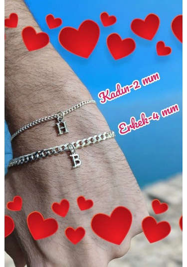 Modagümüşevi 925 Ayar Gümüş Harfli Çift Bilekliği