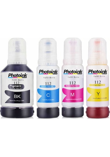 Epson 112 Ecotank L6580 Uyumlu Photoınk 4 Renk Mürekkep Seti