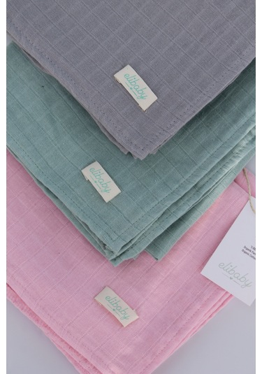 3'lü Organik Pamuk Müslin Örtü Seti Kız Bebek Model 4 Pembe - Gri - Nil 3 Adet 75x85 CM Pembe Gri Nil