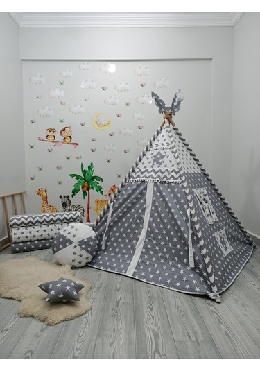 Meloon Kızıldereli Çocuk Oyun Çadırı Devrilmeyen Sabitleme Mekanizmalı Gri - Beyaz