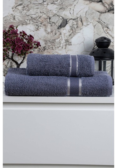 %100 Pamuk 2 Parça Kadın/erkek Banyo Duş Hamam Havlu Seti 90x150 Cm Antrasit