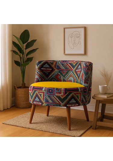 Sydney Berjer - Dijital Baskı Kumaş Modern Tekli Koltuk - Sarı Sarı