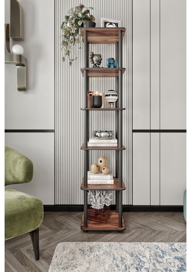 6 Katlı Dekoratif Kare Kitaplık Ceviz Ceviz