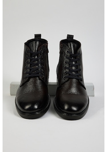 Tonny Black Erkek Kahve Rahat Kalıp Hakiki Deri Erkek Önü Bağcıklı Bot Kahverengi