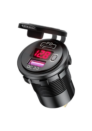 Monyee Araç Usb Şarj Cihazı, Pd+qc3.0 Hızlı Şarj, Voltaj Gösterimi, 12-24v, 30w, Kırmızı Işık, P21-b