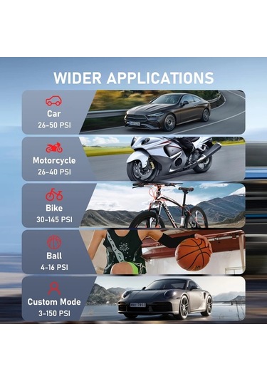 Primepickings Portable Air Compressor 8006 3x Daha Hizli Lastik Sisme Cihazi 150psı Kablosuz Elektrikli Hava Pompasi Araba Bisiklet Motor Icin