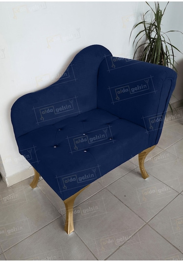 Yeni Model Ters Kol Tekli Köşe Koltuğu Josefin Bench Gold Ayak Laci Lacivert