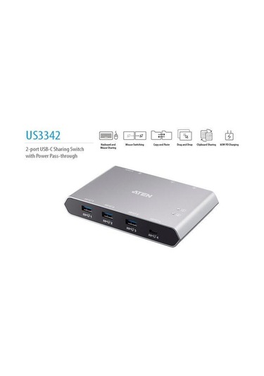 Aten US3342 2 Port USB-C Gen 2 Paylaşımlı Switch