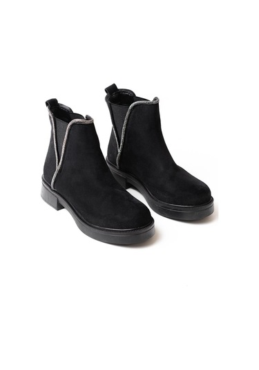Mengü 02-02 Siyah Süet Taş Aksesuarlı Lastikli Günlük Kadın Bot 001