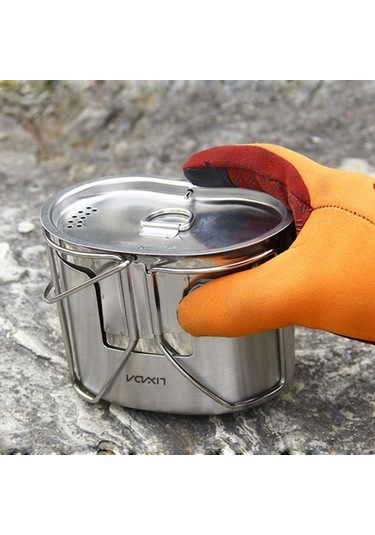 Createtech Kamp Sobası, Paslanmaz Çelik Matara, Sırt Çantası, Açık Hava Gezileri İçin Özel Tencere Seti Gümüş