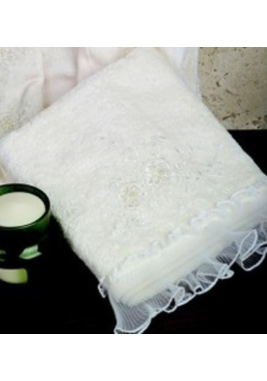 Secret House Bambu Fransız Dantel Kutulu Pırıltı 2 Li Havlu Krem