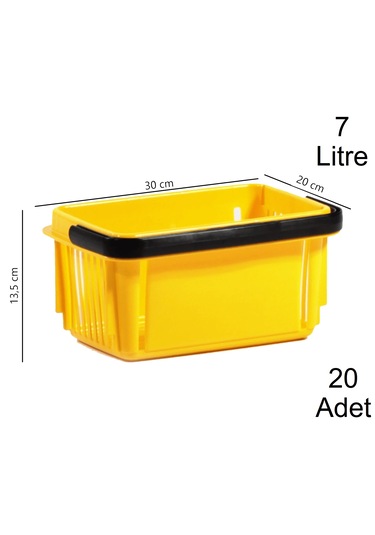 7 Litre Plastik Kozmetik Alışveriş El Sepeti Sarı 20 Adet / En:20 Boy:30 Yükseklik:13,5 Cm Sarı