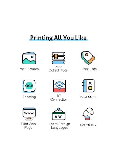 Yunboo Bluetooth İle Bağlanabilir Mini Isı Yazıcı - 58mm 203 Dpı, Kartuşsuz Siyah-beyaz Yazdırma, Not/resim/metin, 1000mah Pil + 11 Adet Kağıt, Siyah