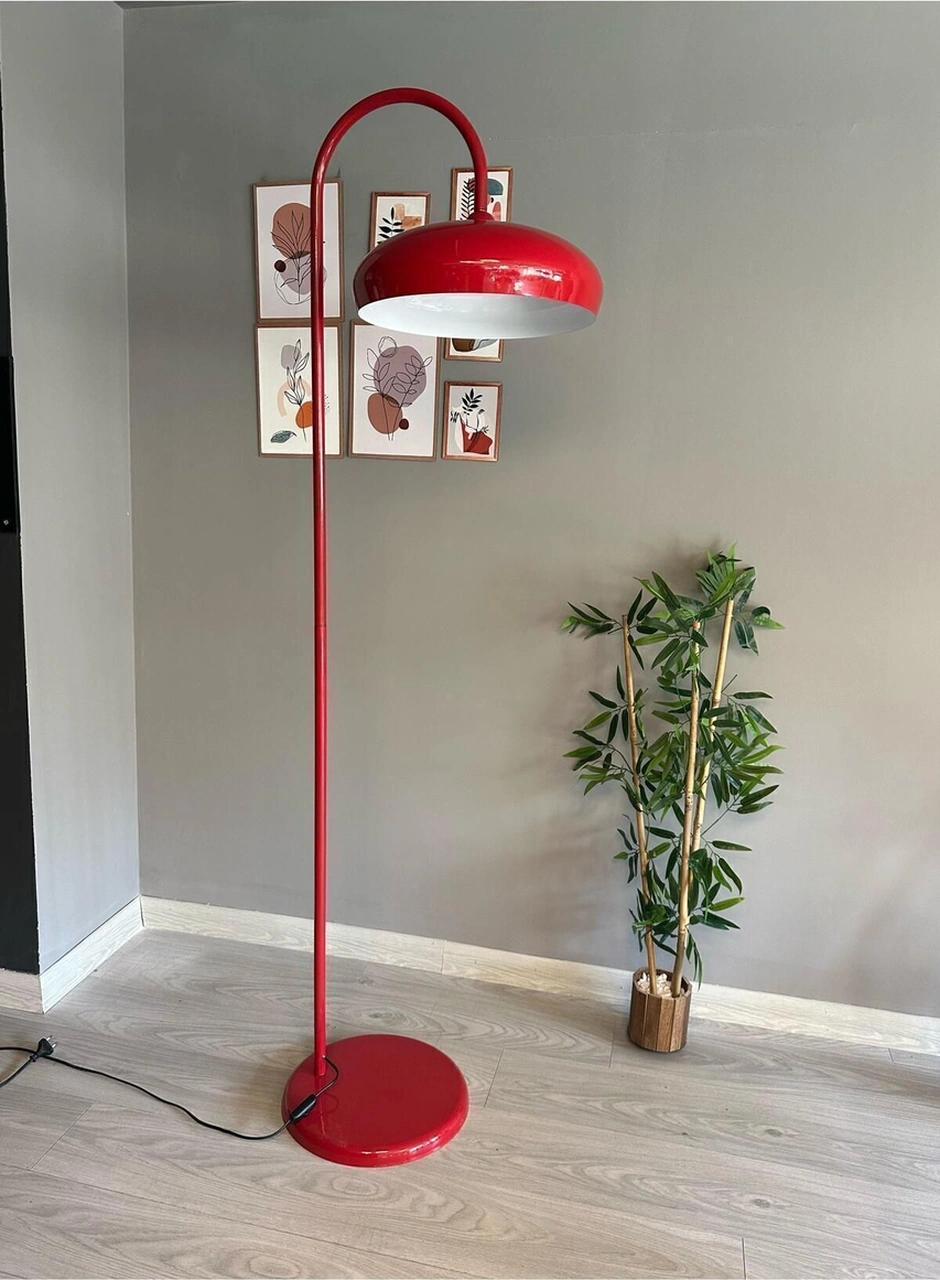 Kırmızı Lambader Modern Dekoratif Metal Oturma Odası Çalışma Odası Zemin Lambası Kırmızı