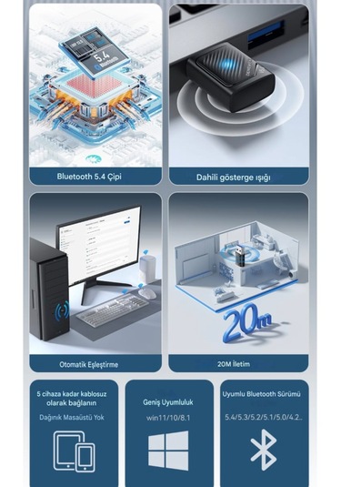 Essager Bluetooth Adaptör 5.4 Süper Hızlı Ce Lisanslı