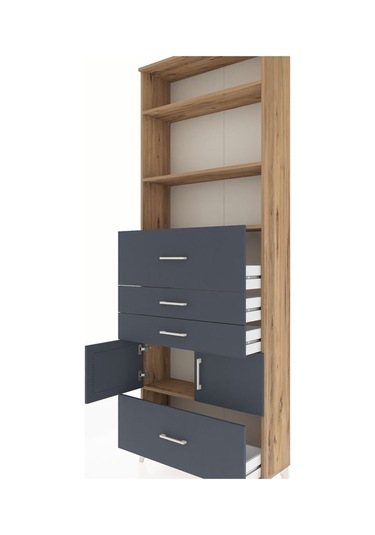 Arges Dolap 4 Raflı 4 Çekmeceli 2 Kapaklı 88x30x243 Çam-antrasit Çam