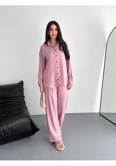 Gömlek Pantolon İkili Takım - Toz Pembe Çok Renkli
