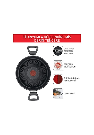 Tefal Titanium 3X Force 24 CM Kapaklı Kısa Tencere