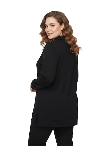 Caftan Kadın Polo Yakalı Önü Fermuarlı Bluz Bgl-st05088 Siyah