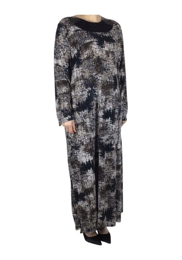 Kadın Desenli Kulplu Büyük Beden Anne Elbise Bordo