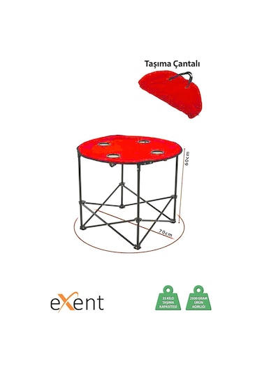 Yuvarlak Katlanır Kamp Masası, Taşıma Çantalı Kamp Masası, Piknik Masası-kırmızı-71x71x60 Siyah