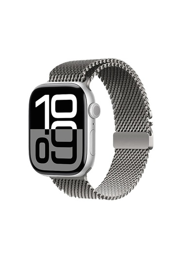 Apple Uyumlu  Watch 10 46mm Zore Krd-121 Metal Hasır Kordon-gri