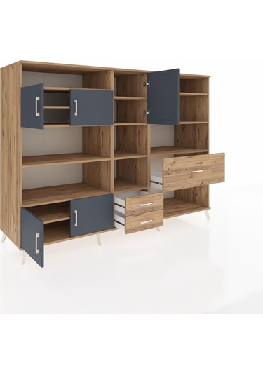 Kronos Dolap 13 Raflı 3 Çekmeceli 5 Kapaklı 220x59x163 Çam-antras Çam-antrasit/çam