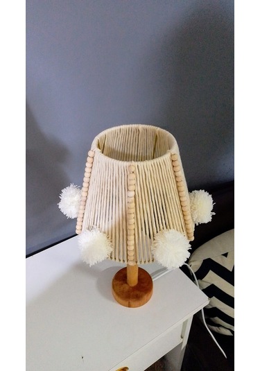 Çocuk Odası Avize Bebek Odası Avize Makrome Abajur Set Boncuk Ponpon Avize Ekru