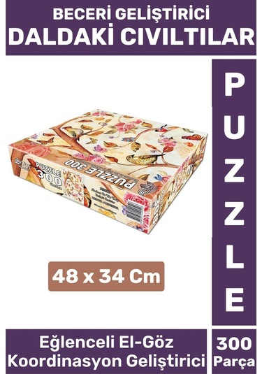 Premium Eğlenceli El Göz Koordinasyon Beceri Geliştirici Çocuk 300 Parça Puzzle Daldaki Cıvıltılar