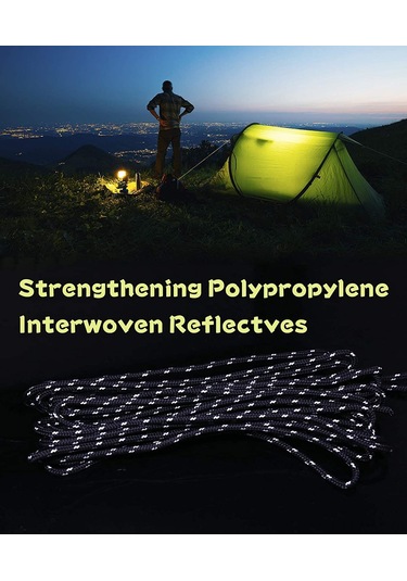 Monyee 10 Adet 4 Metre 4mm 600d Polipropilen Işık Yansıtan Çadır Rengi, Alüminyum Ayarlayıcı, 260kg Yük Taşıma Kapasitesi Ve Taşıma Çantası Siyah
