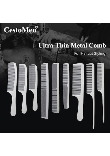 Cestomen Ultra-ince Metal Saç Tarak K1-9 Salon Berber Paslanmaz Çelik Saç Kesme Kuaförlük Tarak Berber Stilist Haicut Araçları