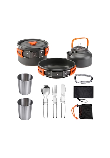 Tcherchi Kamp Tencere Seti Dış Mekan Hafif Ekipman Kamp Pişirme Seti Siyah - Turuncu Siyah