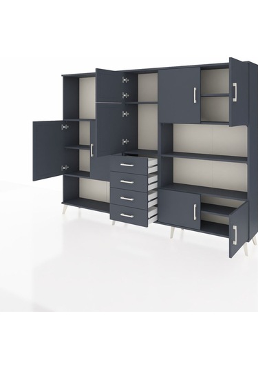 Arges Dolap 9 Raflı 4 Çekmeceli 8 Kapaklı 220x30x163 Antrasit-ant Antrasit-antrasit