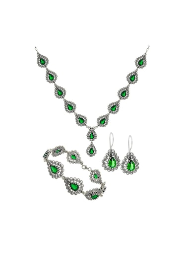 Miras Serisi Gümüş Zirkon Taşlı Telkari Gerdanlık Takı Seti Gümüş