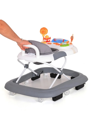 Duux Plano Oyuncaklı Müzikli 3 Kademeli Örümcek Bebek Yürüteci Beyaz Gri Beyaz