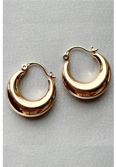 Oqqo Gold Kalın Bombeli Halka Küpe Altın