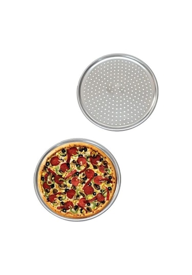 Delikli Pizza Tepsisi Lahmacun Pide Tepsisi 28 CM 2  Adet Çelik