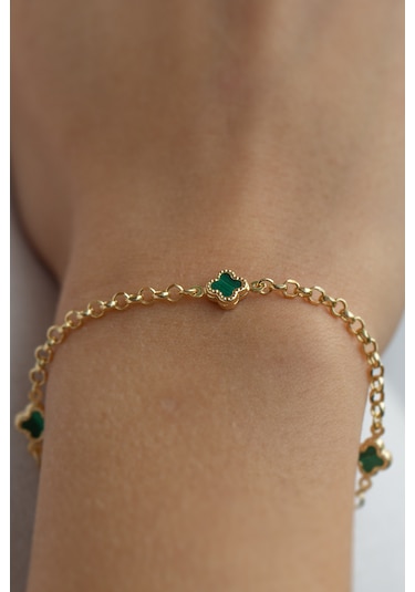 Çiğdem Gürel Kuyumculuk 3'lü Yeşil Yonca Altın Bileklik Şans Sembolü Zarif Tasarım Altın