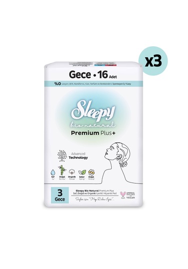 Sleepy Bio Natural Premium Plus Hijyenik Ped Süper Avantaj Paketi Gece 48 Adet