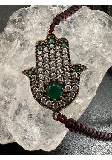 Hz. Fatma'nın Eli Modeli Yeşim Zirkon Ayarlanır Gümüş Bileklik