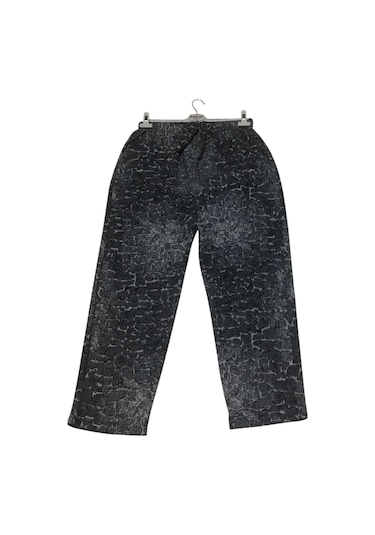 Kadın Desenli Beli Lastikli Cepli Kalın Kışlık Pantolon Siyah