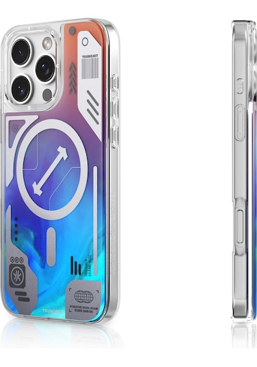 İphone 16 Pro Uyumlu Kılıf Magsafe Özellikli Parlak Kumlu Sıvılı Tasarımlı Galaxy Fantasy Serisi Kapak Mavi