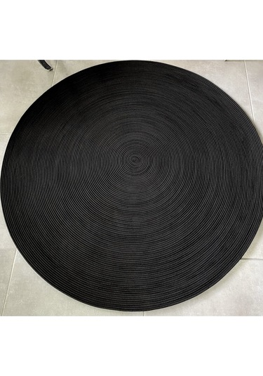 Siyah Jüt Yuvarlak Hasır Görünümlü Klasik Halı Kilim Siyah