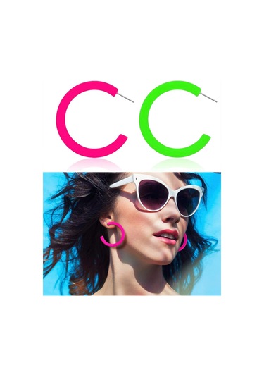 Vkemall 4 Çift Akrilik C-shape Neon Küpe Turuncu/sarı/yeşil/pembe - Hafif, Dayanıklı, Partiler Ve Gündelik Kullanıma Uygun 4.5 Cm Rose