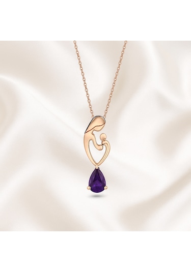 Ariş Ametist Altın Anne Çocuk Kolyesi